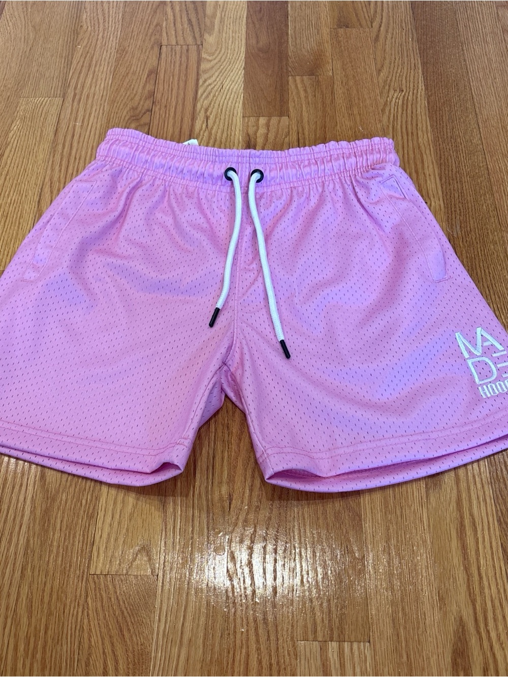Light Pink Athletic Mesh Drawstring Shorts with Logo Detail